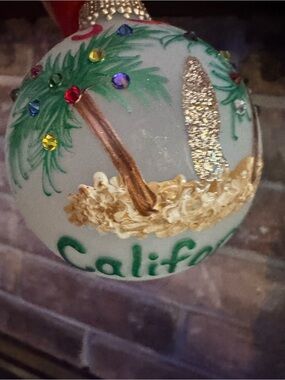 Glass Palm Tree Holiday Ornament - Green California Script